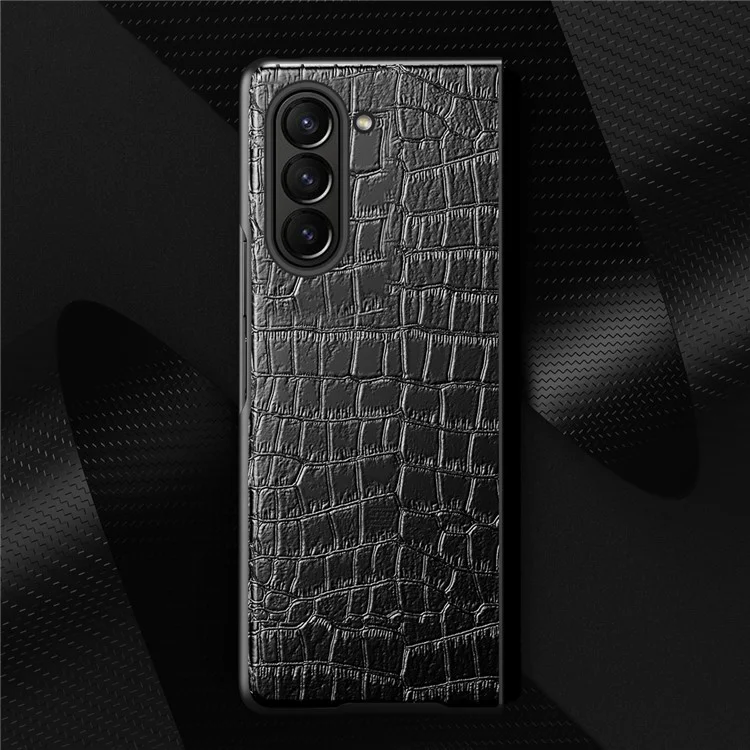 Pour Samsung Galaxy Z Fold5 5G Crocodile Texture Folding Phone Case PU Leather Coated PC Cover - Noir
