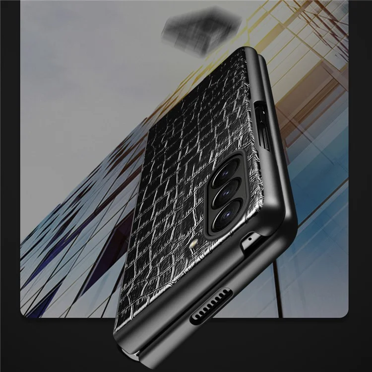 Pour Samsung Galaxy Z Fold5 5G Crocodile Texture Folding Phone Case PU Leather Coated PC Cover - Noir