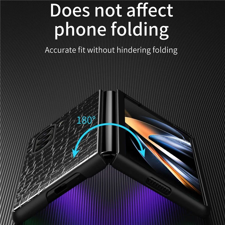 Pour Samsung Galaxy Z Fold5 5G Crocodile Texture Folding Phone Case PU Leather Coated PC Cover - Noir