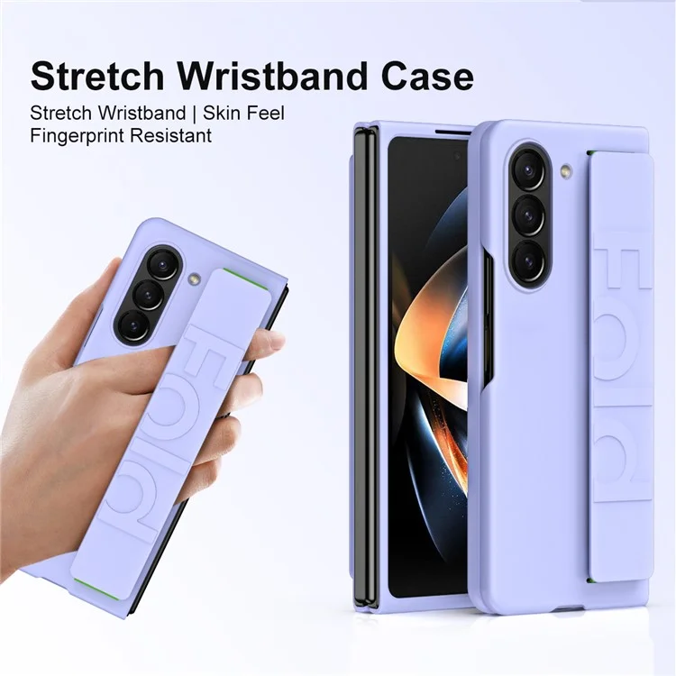 Etui pour téléphone portable avec sangle de poignet pour Samsung Galaxy Z Fold5 5G, coque de protection en PC avec revêtement antiraye - Violet