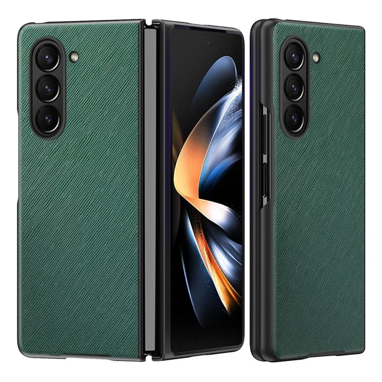 Para el Samsung Galaxy Z Fold5 5G Cross Texture Folding Phone Case Rubberized PU Leather + Hard PC Phone Cover - Green