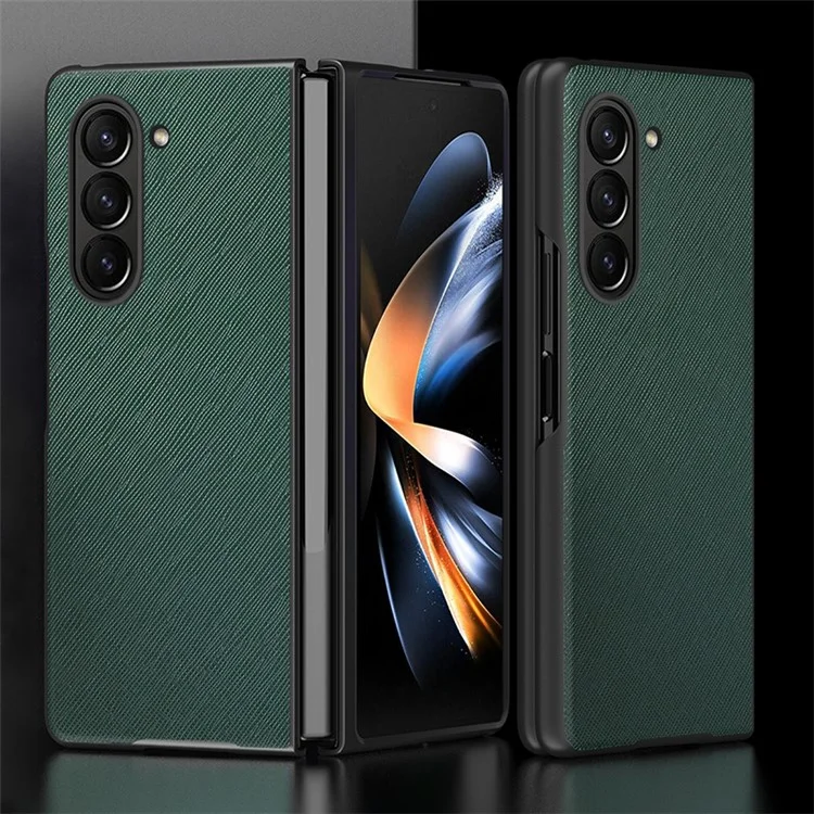 Para el Samsung Galaxy Z Fold5 5G Cross Texture Folding Phone Case Rubberized PU Leather + Hard PC Phone Cover - Green