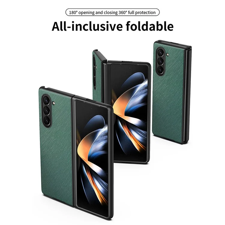 Para el Samsung Galaxy Z Fold5 5G Cross Texture Folding Phone Case Rubberized PU Leather + Hard PC Phone Cover - Green