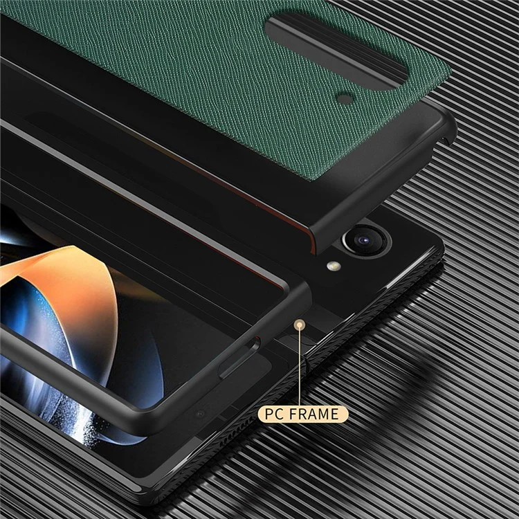 Para el Samsung Galaxy Z Fold5 5G Cross Texture Folding Phone Case Rubberized PU Leather + Hard PC Phone Cover - Green