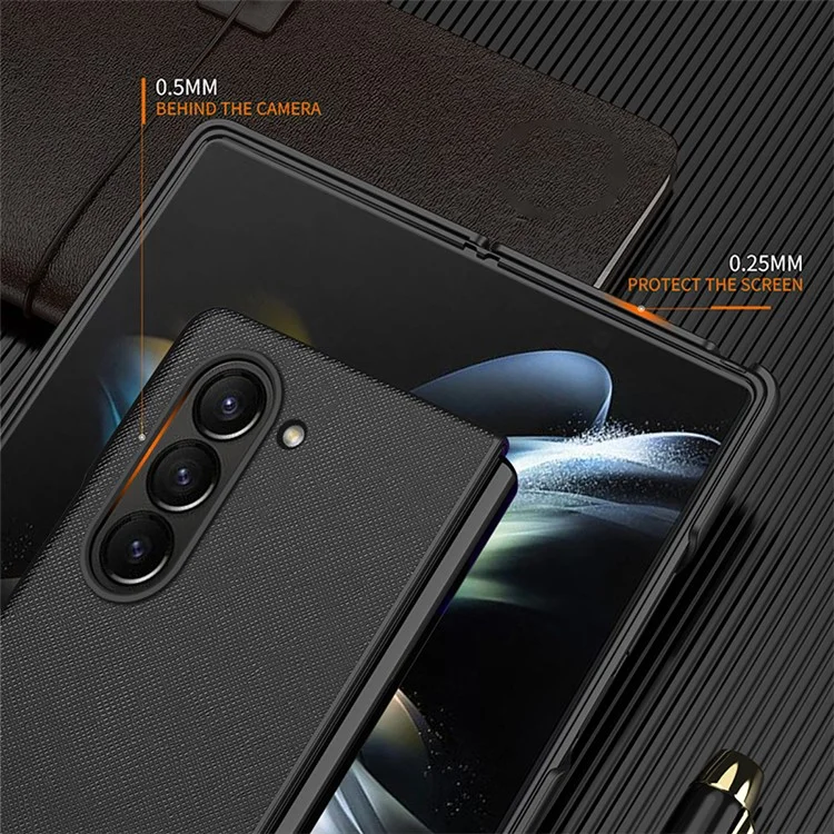 Para el Samsung Galaxy Z Fold5 5G Cross Texture Folding Phone Case Rubberized PU Leather + Hard PC Phone Cover - Green