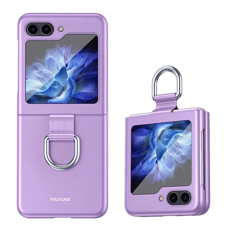 For Samsung Galaxy Z Flip5 5G Hard PC Phone Case Ribbon Metal Ring Holder Anti-scratch Phone Cover - Purple