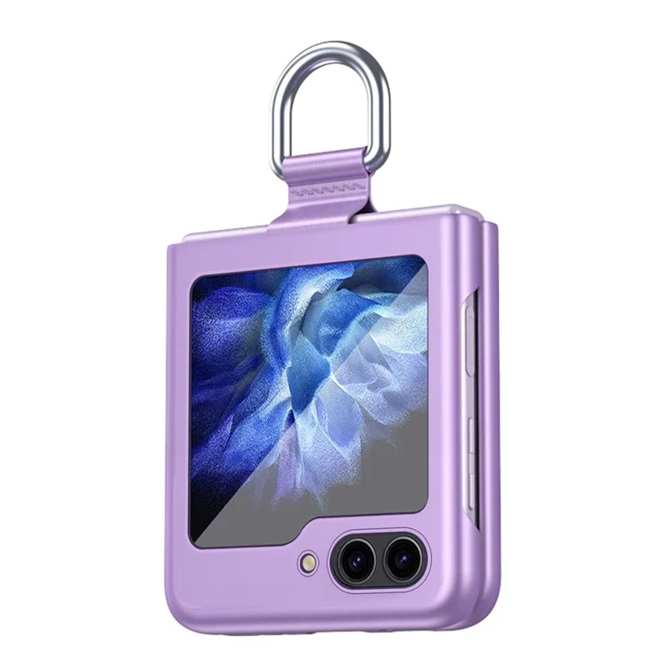 For Samsung Galaxy Z Flip5 5G Hard PC Phone Case Ribbon Metal Ring Holder Anti-scratch Phone Cover - Purple