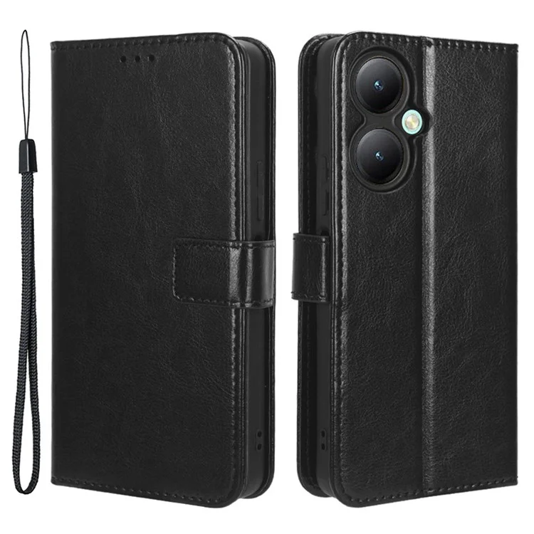 Для Vivo Y35+ 5G / Y35m+ 5G / Y27 4G Crazy Horse Texture Phone Stand Case PU Leather Anti-drop Wallet Cover - Черный
