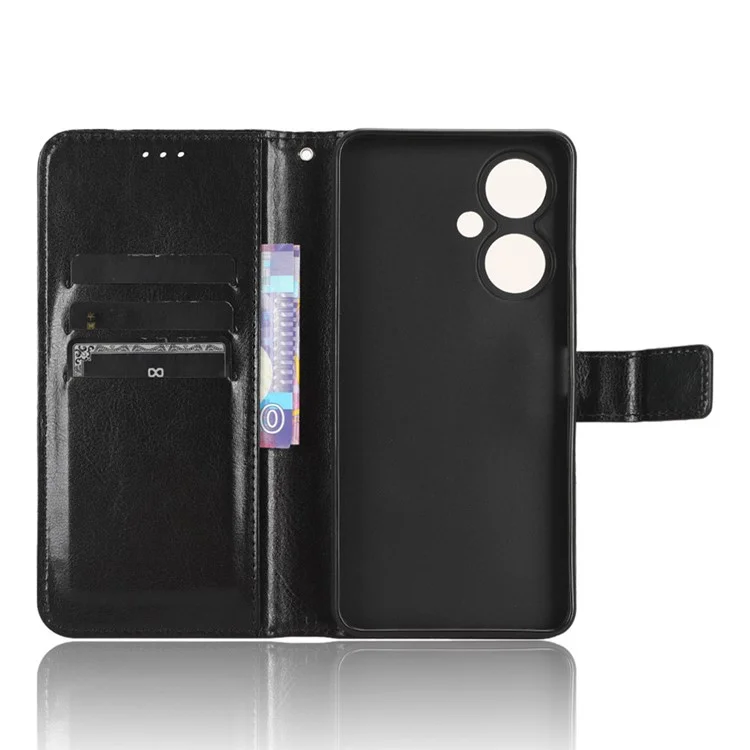 Для Vivo Y35+ 5G / Y35m+ 5G / Y27 4G Crazy Horse Texture Phone Stand Case PU Leather Anti-drop Wallet Cover - Черный