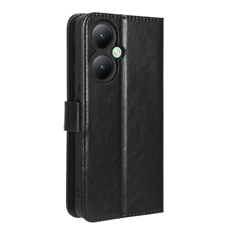 Для Vivo Y35+ 5G / Y35m+ 5G / Y27 4G Crazy Horse Texture Phone Stand Case PU Leather Anti-drop Wallet Cover - Черный
