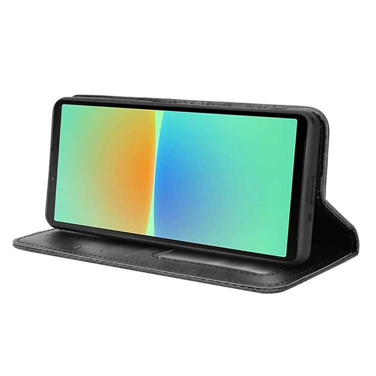 For Sony Xperia 10 V Retro PU Leather Phone Case Stand Wallet Magnetic Closure Phone Cover - Black