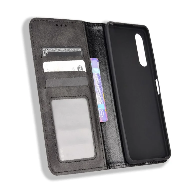 For Sony Xperia 10 V Retro PU Leather Phone Case Stand Wallet Magnetic Closure Phone Cover - Black