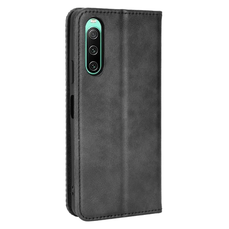 For Sony Xperia 10 V Retro PU Leather Phone Case Stand Wallet Magnetic Closure Phone Cover - Black