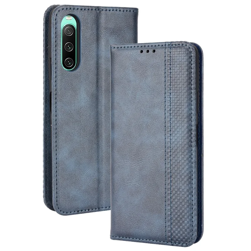 For Sony Xperia 10 V Retro PU Leather Phone Case Stand Wallet Magnetic Closure Phone Cover - Blue