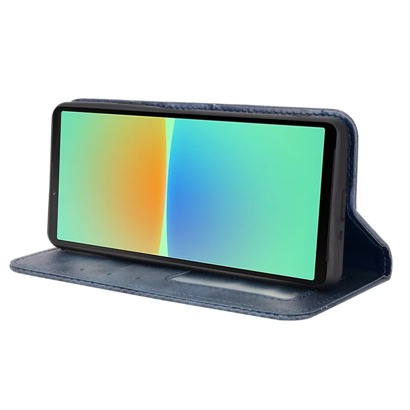 For Sony Xperia 10 V Retro PU Leather Phone Case Stand Wallet Magnetic Closure Phone Cover - Blue