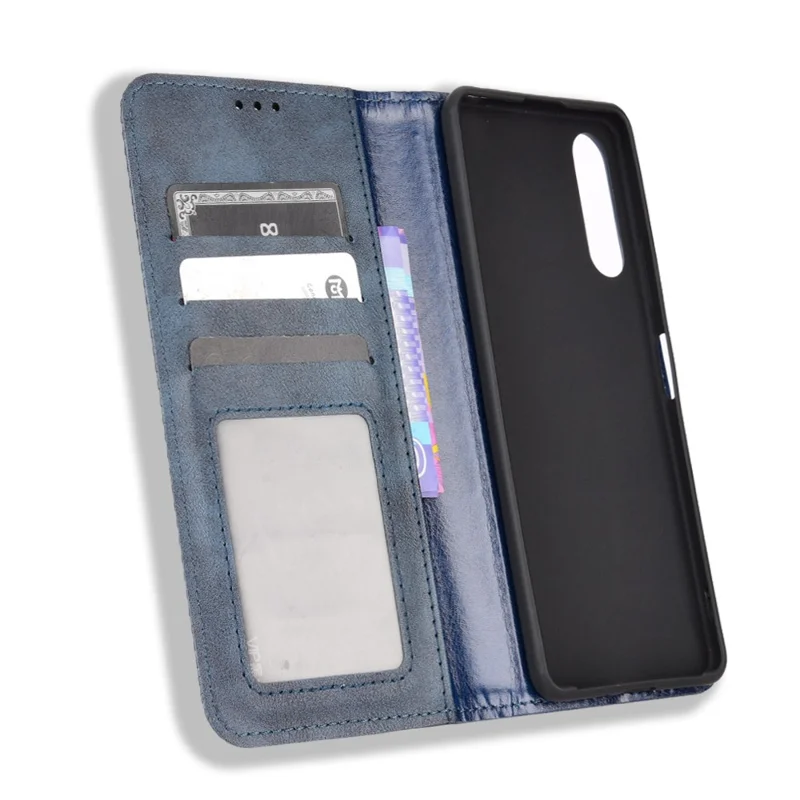 For Sony Xperia 10 V Retro PU Leather Phone Case Stand Wallet Magnetic Closure Phone Cover - Blue