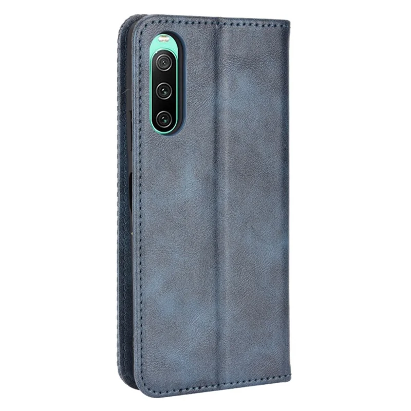 For Sony Xperia 10 V Retro PU Leather Phone Case Stand Wallet Magnetic Closure Phone Cover - Blue