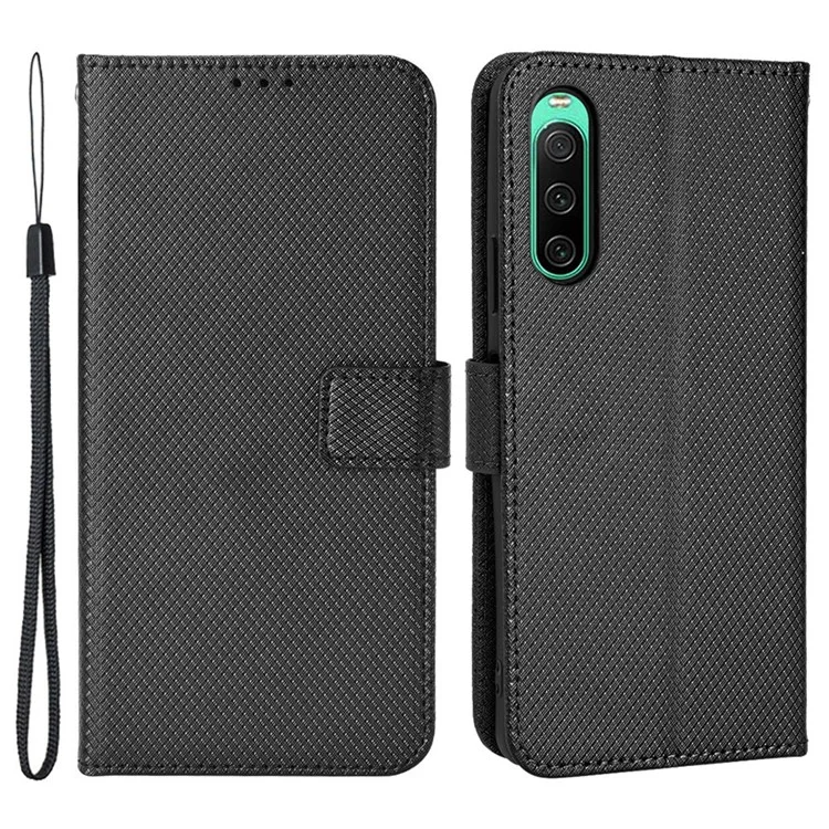 For Sony Xperia 10 V Stand Wallet Phone Case Diamond Texture PU Leather + TPU Phone Cover - Black