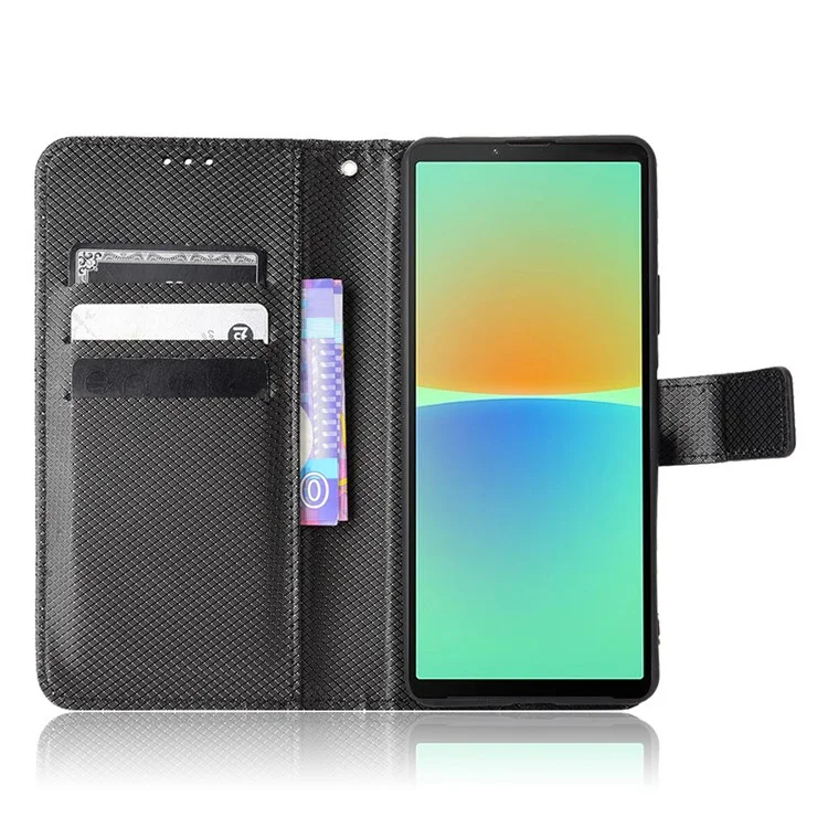 For Sony Xperia 10 V Stand Wallet Phone Case Diamond Texture PU Leather + TPU Phone Cover - Black