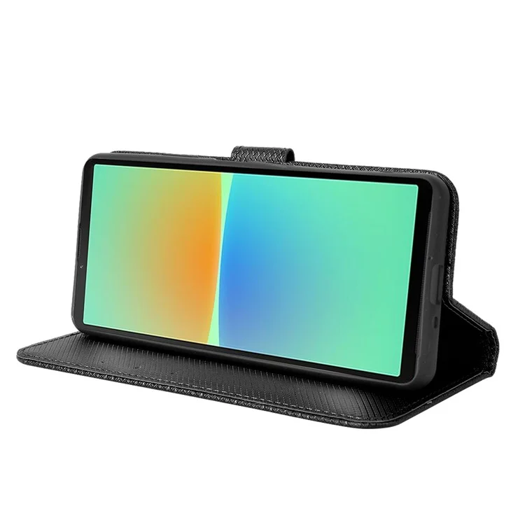 For Sony Xperia 10 V Stand Wallet Phone Case Diamond Texture PU Leather + TPU Phone Cover - Black