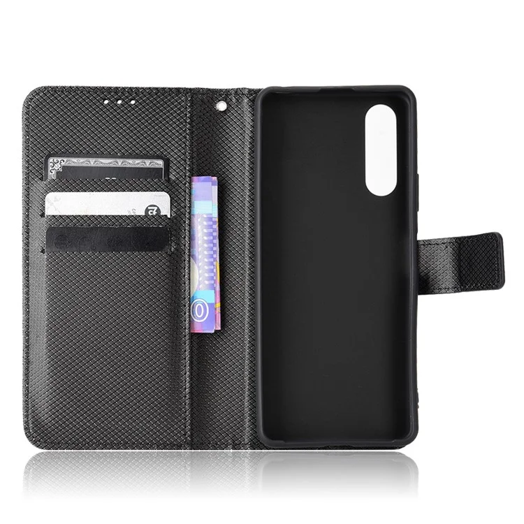 For Sony Xperia 10 V Stand Wallet Phone Case Diamond Texture PU Leather + TPU Phone Cover - Black