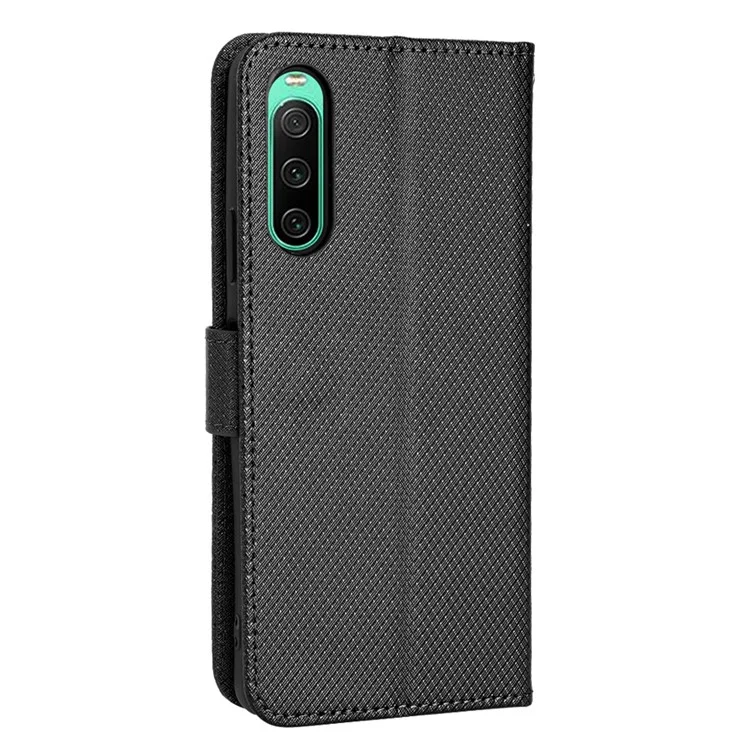 For Sony Xperia 10 V Stand Wallet Phone Case Diamond Texture PU Leather + TPU Phone Cover - Black