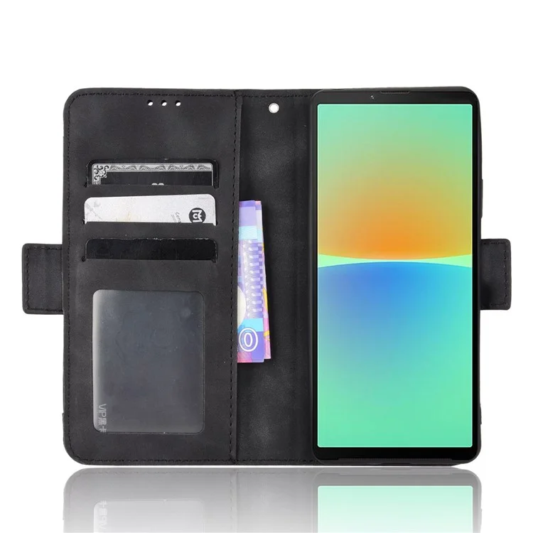 Чехол из искусственной кожи с несколькими слотами для карт для Sony Xperia 10 V, защитный чехол-кошелёк с подставкой - чёрный