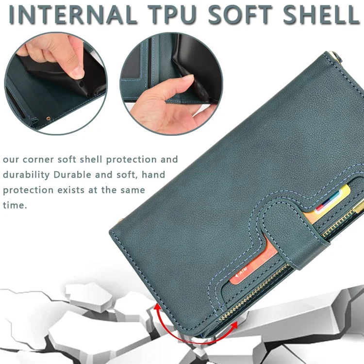 Para Sony Xperia 1 V Estuche de Teléfono Móvil de Piel PU con Bolsillo con Cremallera, Cartera, Soporte - Negro