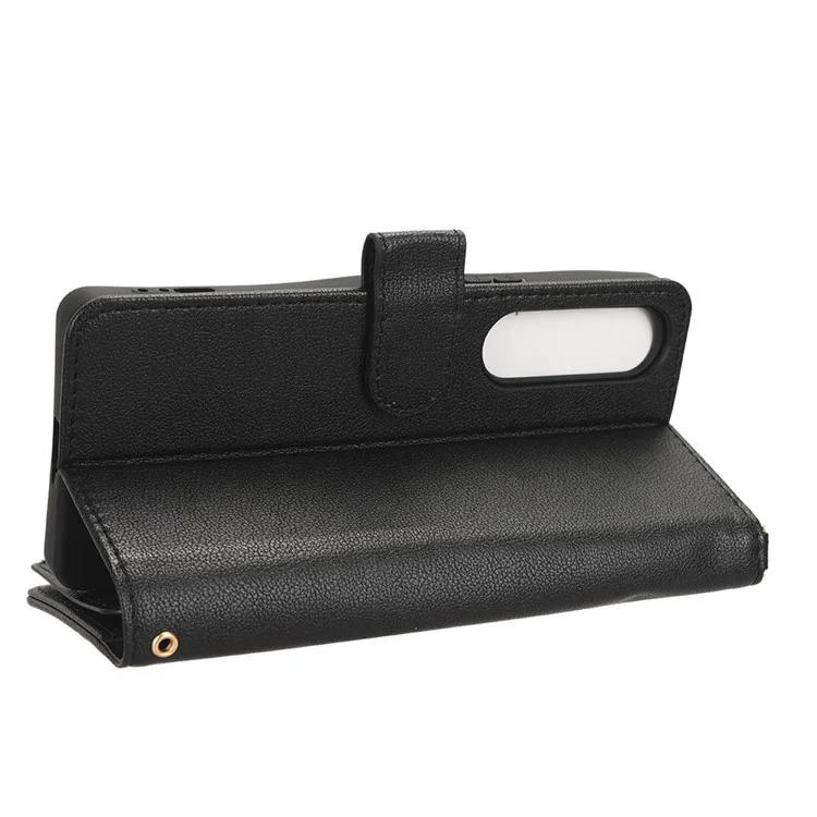 Para Sony Xperia 1 V Estuche de Teléfono Móvil de Piel PU con Bolsillo con Cremallera, Cartera, Soporte - Negro