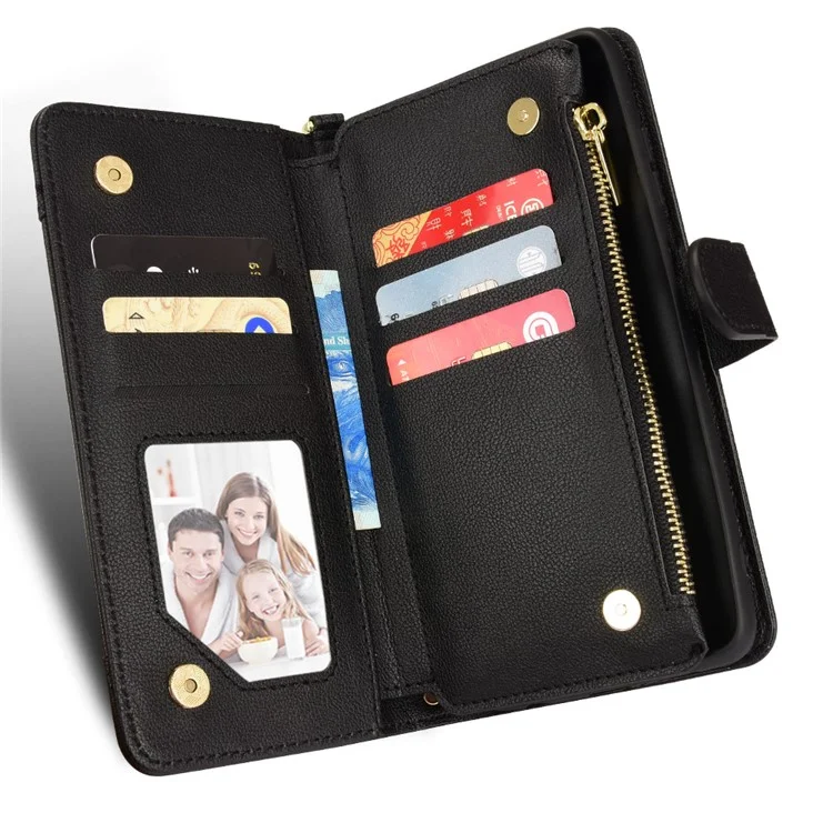 Para Sony Xperia 1 V Estuche de Teléfono Móvil de Piel PU con Bolsillo con Cremallera, Cartera, Soporte - Negro