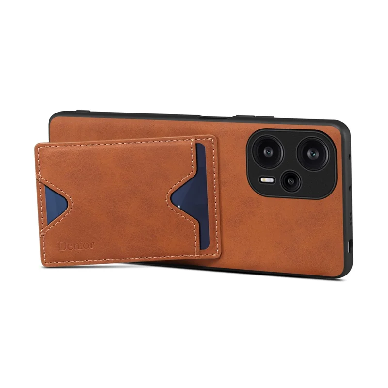 DENIOR Phone Case for Xiaomi Redmi Note 12 Turbo / Poco F5 5G Kickstand Card Holder Leather Coated TPU Cover - Brown