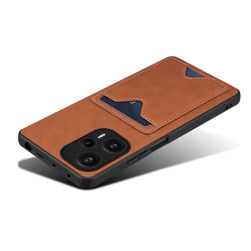 DENIOR Phone Case for Xiaomi Redmi Note 12 Turbo / Poco F5 5G Kickstand Card Holder Leather Coated TPU Cover - Brown