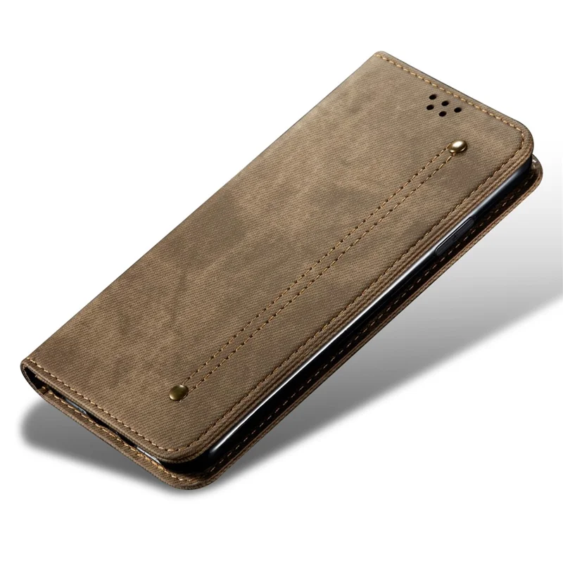 Til Honor 90 Pro PU-lædermappeetui med jeansstoftekstur, fuld beskyttelse, stander til telefon - Khaki