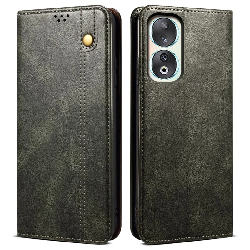 For Honor 90 Wallet Case PU Leather Waxy Crazy Horse Texture Stand Phone Cover - Green