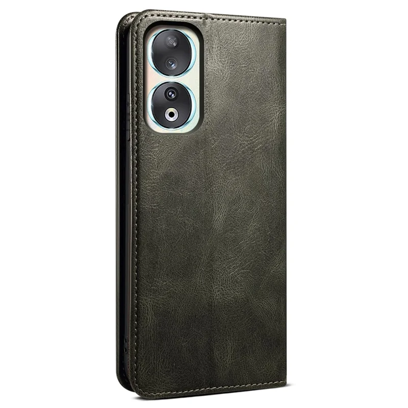 For Honor 90 Wallet Case PU Leather Waxy Crazy Horse Texture Stand Phone Cover - Green