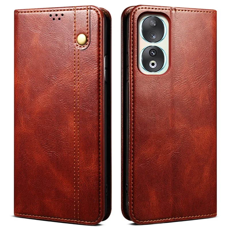 For Honor 90 Wallet Case PU Leather Waxy Crazy Horse Texture Stand Phone Cover - Brown