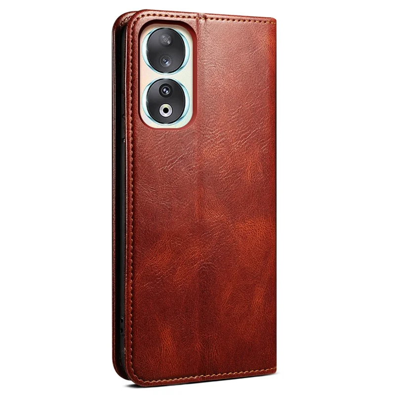 For Honor 90 Wallet Case PU Leather Waxy Crazy Horse Texture Stand Phone Cover - Brown