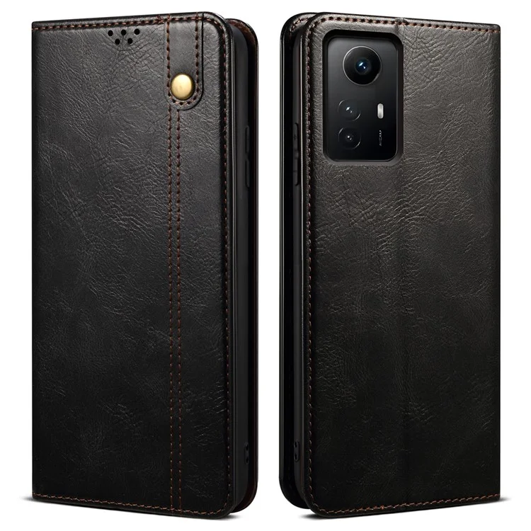 Pour Xiaomi Redmi Note 12S 4G Étui en cuir portefeuille Texture cuir de cheval ciré Étui téléphone debout - Noir