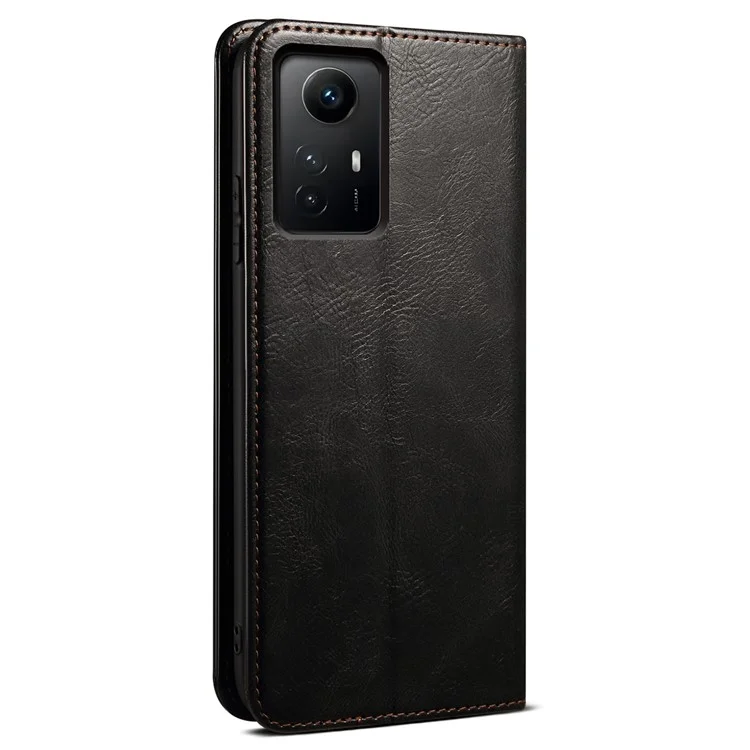 Pour Xiaomi Redmi Note 12S 4G Étui en cuir portefeuille Texture cuir de cheval ciré Étui téléphone debout - Noir