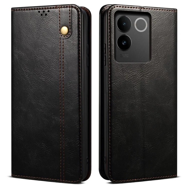 Para vivo S17e 5G Waxy Crazy Horse Texture Wallet Case PU Leather Stand Protective Phone Cover - Negro