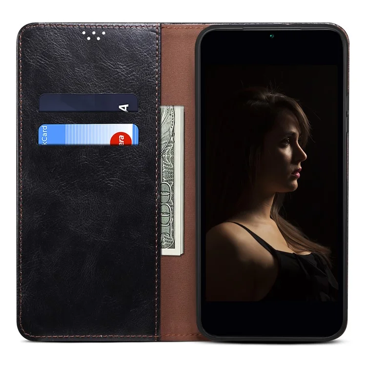 Para vivo S17e 5G Waxy Crazy Horse Texture Wallet Case PU Leather Stand Protective Phone Cover - Negro