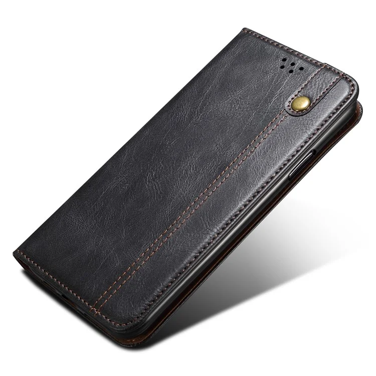 Para vivo S17e 5G Waxy Crazy Horse Texture Wallet Case PU Leather Stand Protective Phone Cover - Negro