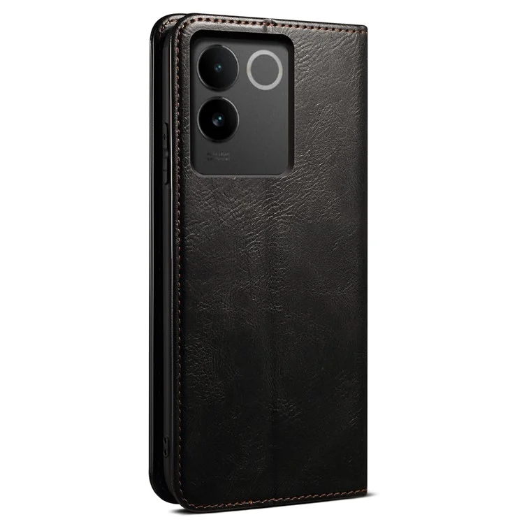Para vivo S17e 5G Waxy Crazy Horse Texture Wallet Case PU Leather Stand Protective Phone Cover - Negro