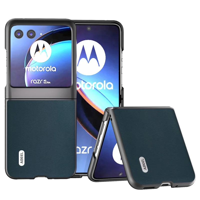 ABEEL For Motorola Razr 40 Ultra 5G Nappa Texture Phone Case Genuine Cow Leather+PC Protective Cover - Green