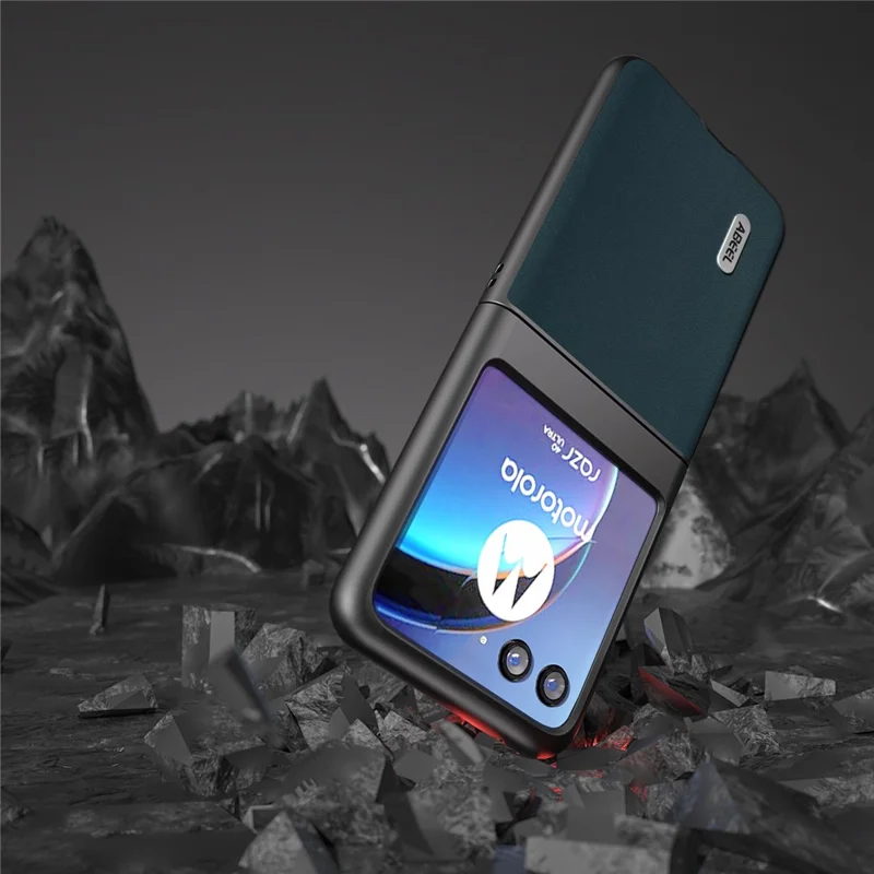 ABEEL For Motorola Razr 40 Ultra 5G Nappa Texture Phone Case Genuine Cow Leather+PC Protective Cover - Green