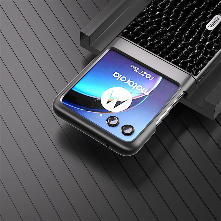 ABEEL Per Motorola Razr 40 Ultra 5G Custodia Slim in Vera Pelle di Coccodrillo + Copertura Protettiva PC per Telefono - Nero