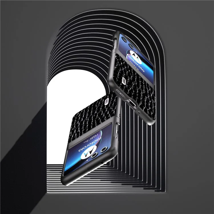 ABEEL Per Motorola Razr 40 Ultra 5G Custodia Slim in Vera Pelle di Coccodrillo + Copertura Protettiva PC per Telefono - Nero