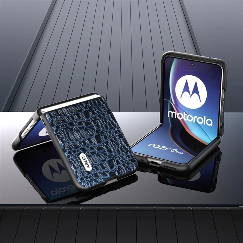 ABEEL For Motorola Razr 40 Ultra 5G Shockproof Back Cover Genuine Cow Leather+PC Phone Case - Blue