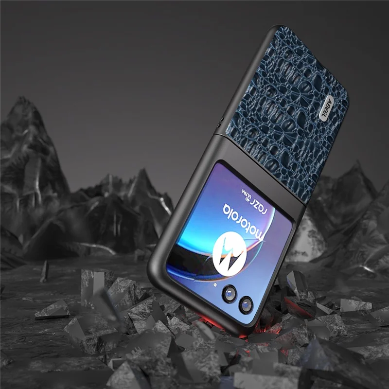 ABEEL For Motorola Razr 40 Ultra 5G Shockproof Back Cover Genuine Cow Leather+PC Phone Case - Blue