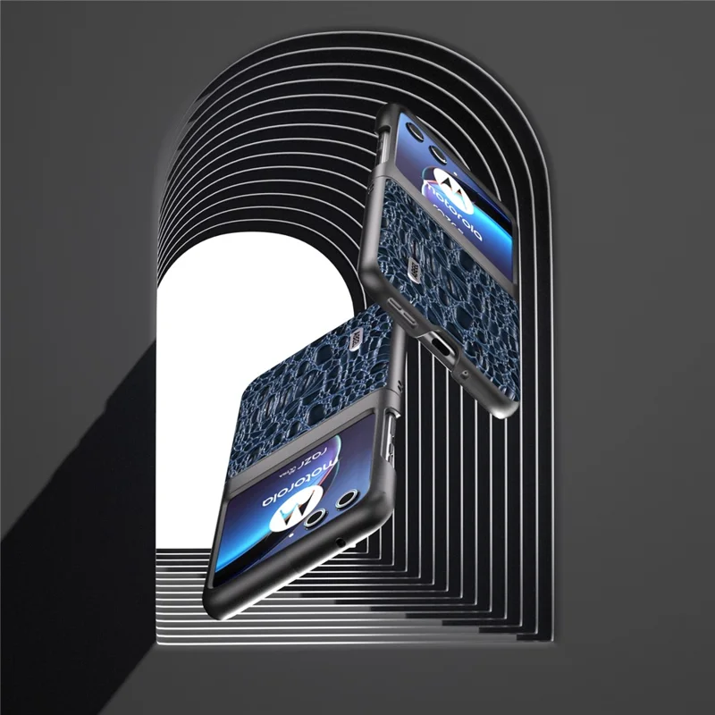 ABEEL For Motorola Razr 40 Ultra 5G Shockproof Back Cover Genuine Cow Leather+PC Phone Case - Blue